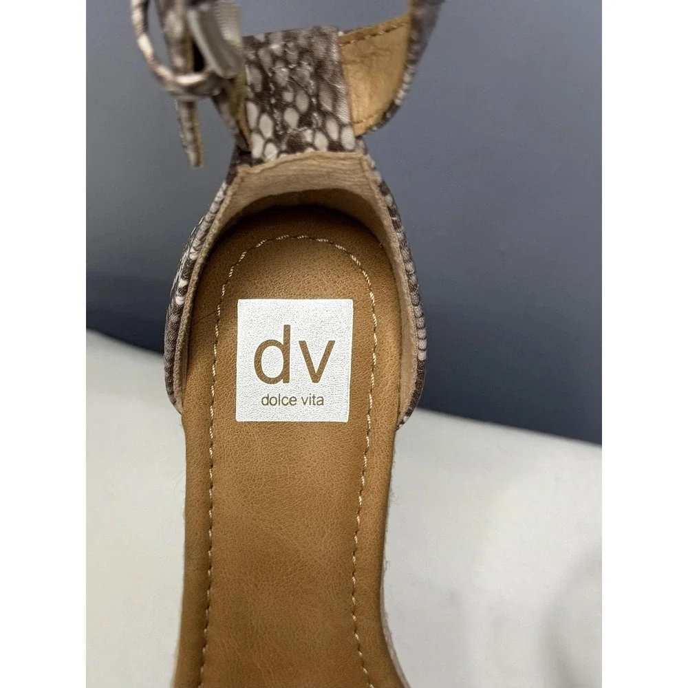 Dolce Vita Baker Sandals Womens 7 Brown Taupe Snake Espadrille Wedge Ankle Strap